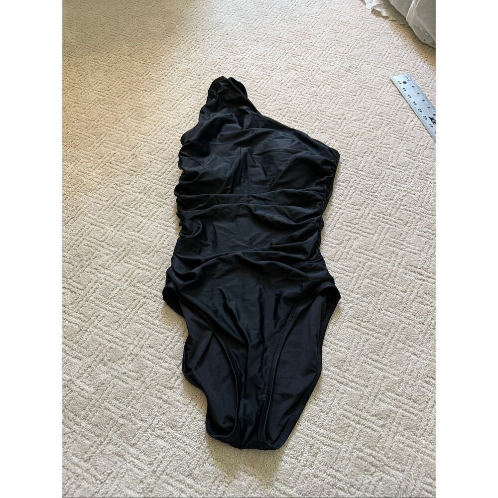 NWOT J Crew One-Shoulder Ruched Black Bathing Suit Size 10